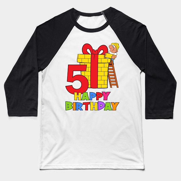 5th Birthday Party 5 Year Old Five Years Baseball T-Shirt by KidsBirthdayPartyShirts